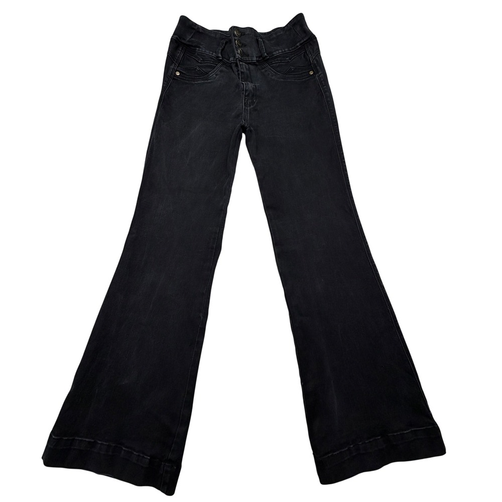 Bon Bonup Sz 6 High Waisted Flare Bell Bottom Jeans Faded Black Stretch Denim